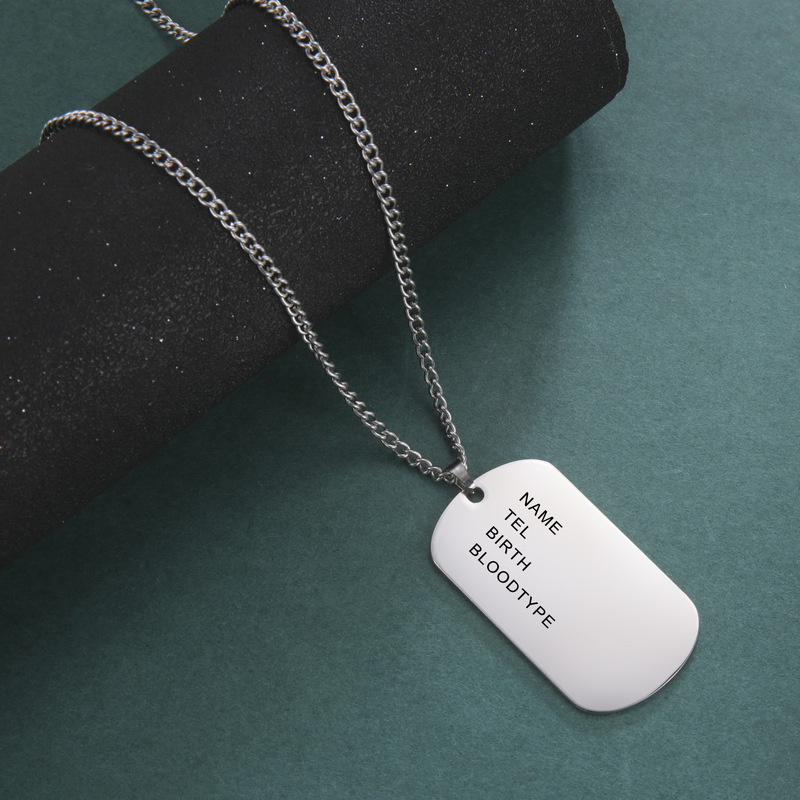 Personalized Custom Laser Marking Stainless Steel Name Phone Birthday Blood Type Identity Information Card Pendant Military Brand Necklace Personalized Custom Laser Marking Stainless Steel Name Phone Birthday Blood Type Identity Information Card Pendant Military Brand Necklace