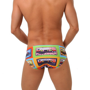 UXH men's retro tape color printing triangle swimming trunks close-fitting striped sexy foreign trade triangle bikini men