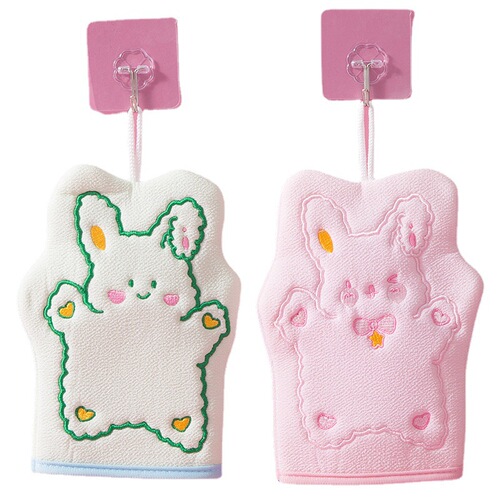 Cartoon rabbit children's bath towel, cute girl's bath towel, no rub household lanyard, baby mud rub gloves
