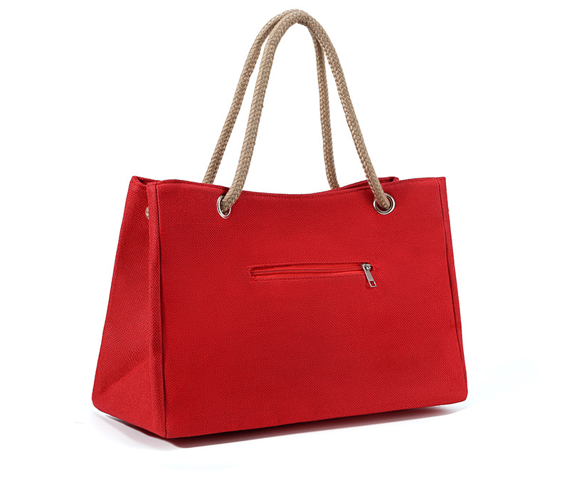 1080g Weight Polyester Lining Material Zipper Closure Type Double Shoulder Straps Strap Type Tote Bag Bags Type Holiday, Travel Occasion Linen Material Solid Color Pattern All Seasons Season Women's Gender Classic Style Style Square Shape Medium Size Women's Medium Linen Solid Color Classic Style Square Zipper Tote Bag 4