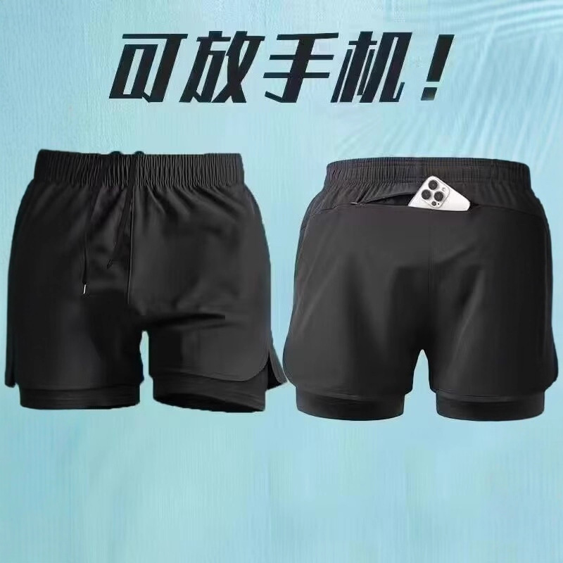 Summer New Style Fake Two-Piece Quick-Drying Shorts for Men, Double-Layered Lining, Beach Running Training Sports Shorts Summer New Style Fake Two-Piece Quick-Drying Shorts for Men, Double-Layered Lining, Beach Running Training Sports Shorts