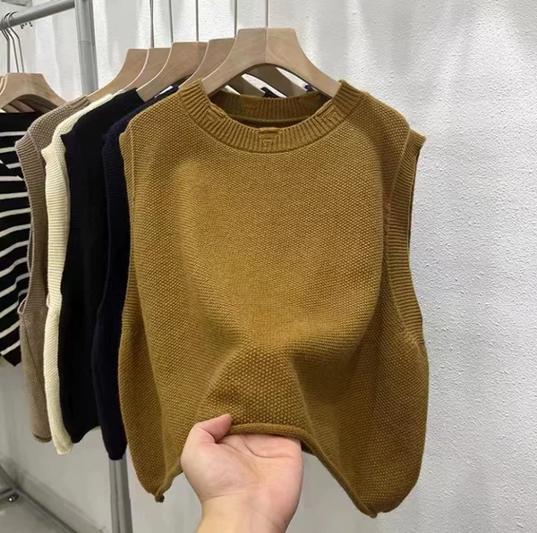 European-Style Round-Neck Knitted Vest for Women, 2026 Spring and Autumn Thin Pullover Sleeveless Vest Top