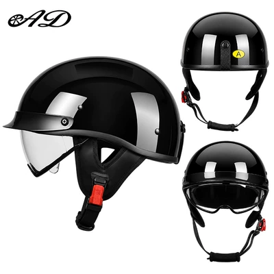 Motosiklet kaskı (dəbilqə) — Women, Summer Half-Helmets for Scooters - 3ca-type-glossy-black-transparent-mirror-m55-56-head-circumference