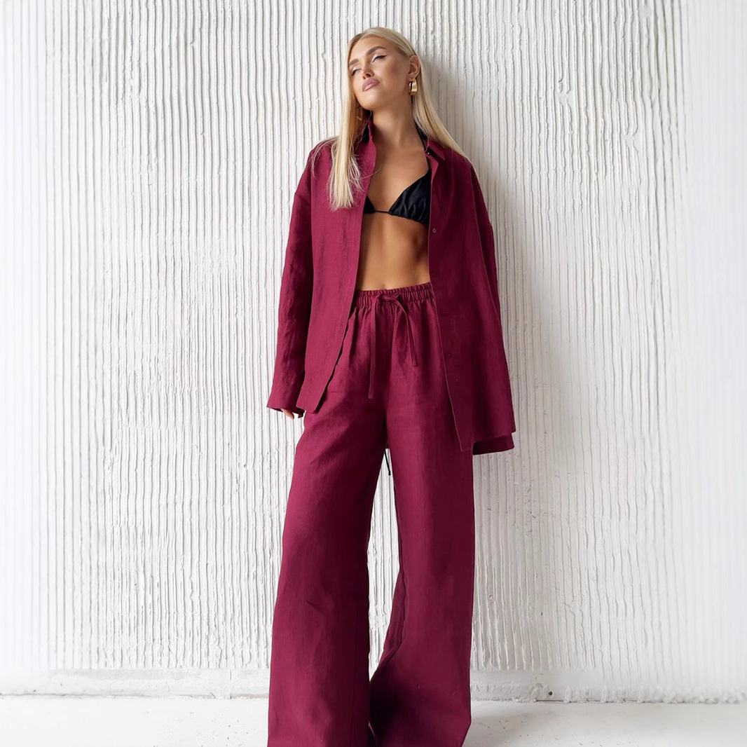 2026 Pants European And American Spring Summer Loose Long Sleeve Shirt Casual Set For Women_ecoleips.com