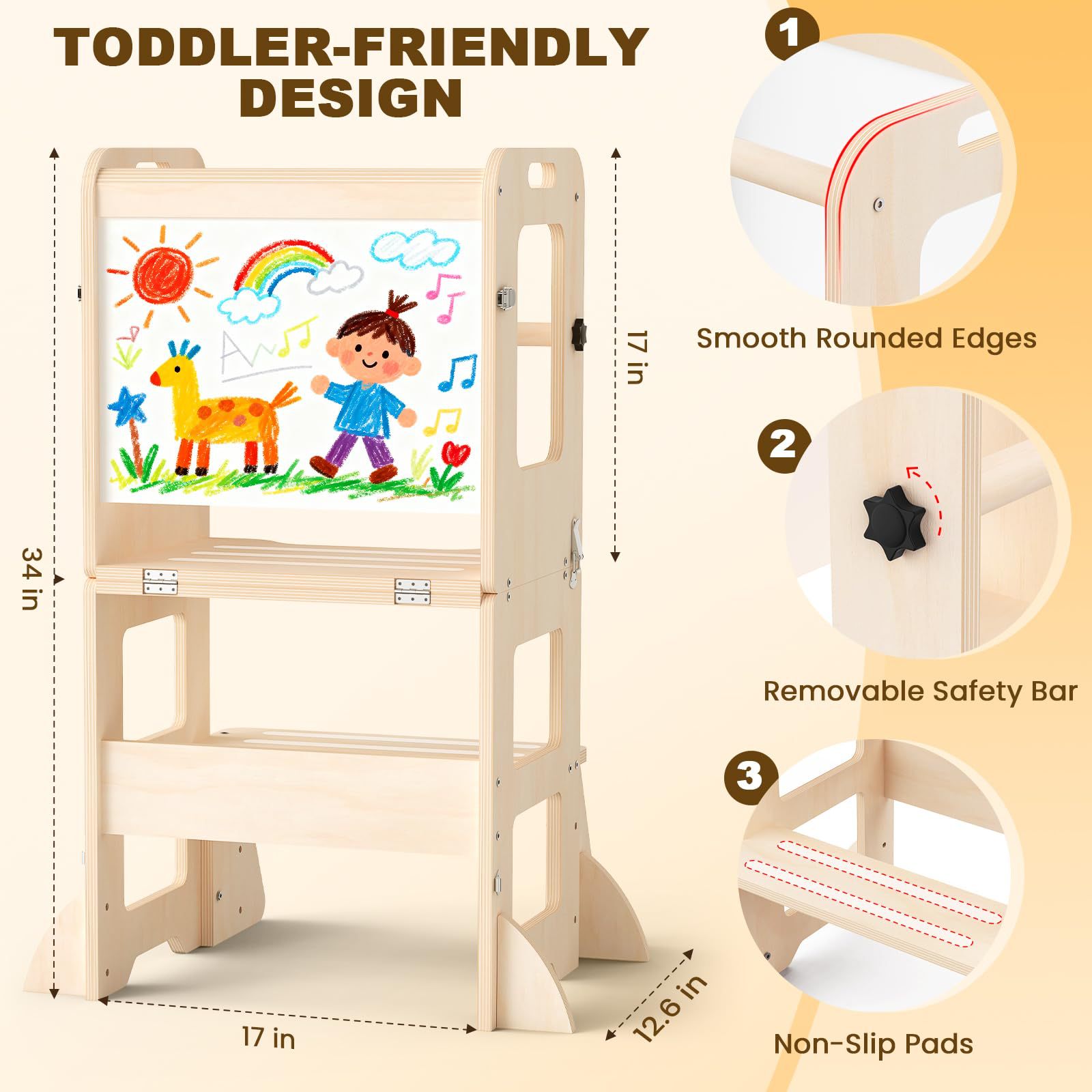 Taburete de baño para niños, taburete para bebés, escalones de lavado de manos, taburete de pies con pasamanos, torre de aprendizaje anti-rollback, madera image 11