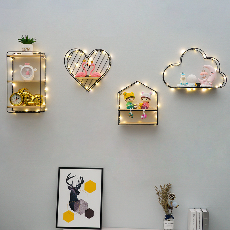 Estante Decorativo de Pared de Hierro y Madera Estilo Nórdico para Sala de Estar