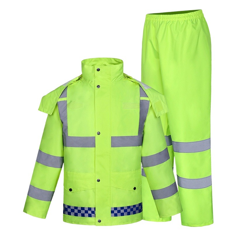 Conjunto de impermeable y pantalones de lluvia fluorescentes verdes al por mayor para servicios de saneamiento y tráfico, patrullaje de seguridad, protección de rescate, impermeables y gruesos.