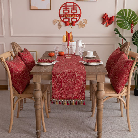 Wedding Celebration New Year festive red table runner tassel bed tail flag chest of drawers TV cabinet cover towel wedding room decoration delivery