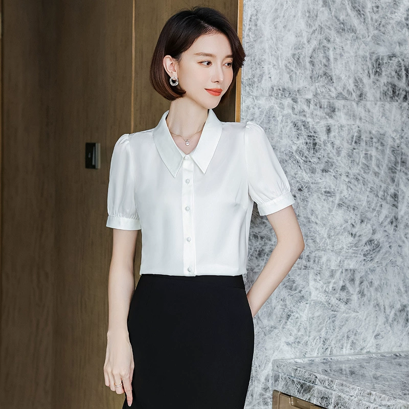 Белая рубашка, женская летняя модная деловая одежда с короткими рукавами в западном стиле, элегантная шифоновая рубашка высокого класса, топ OL для поездок