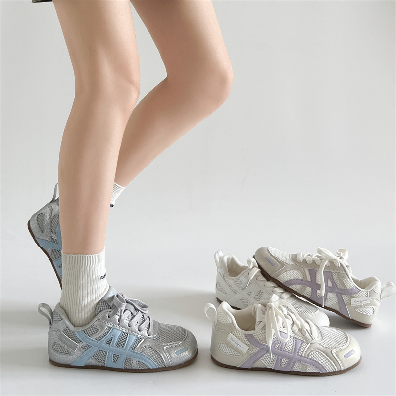 Silver Retro Deep Mouth Inner Heightening Flats Shoes for Women Summer 2025 New Style with Skirt Soft Sole Casual Sports Sneakers