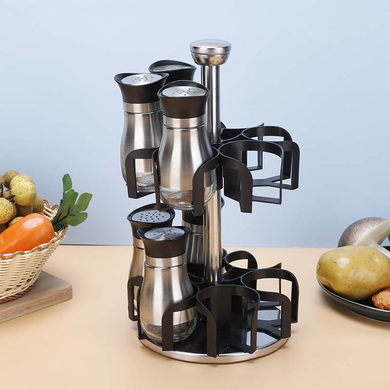 Venta al por mayor de acero inoxidable cocina condimento botella sellada tarro hogar condimento botella combinación traje comino pimienta tarro