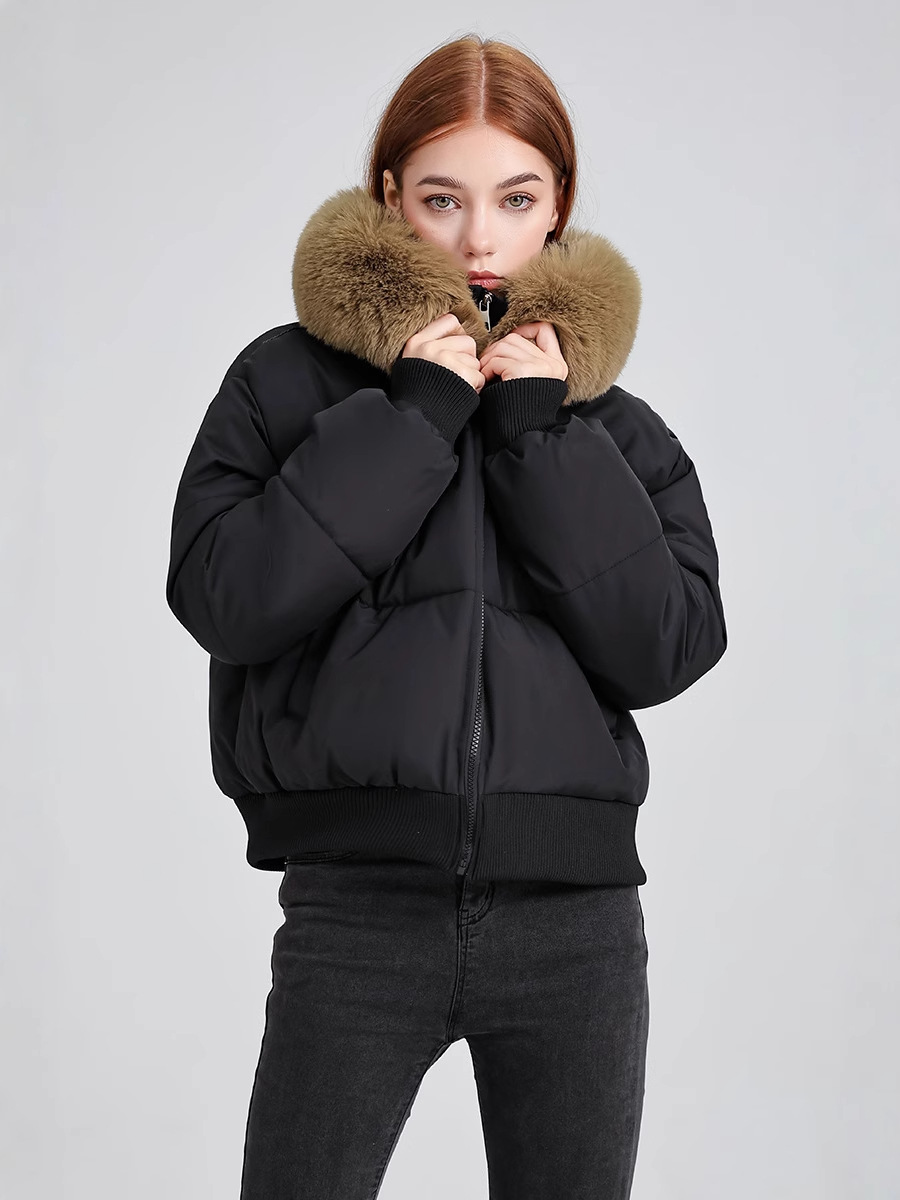 Comercio exterior diseño de algodón con cuello encapuchado mujer invierno 2025 nuevo grueso calentamiento corto chaqueta de pan image 6