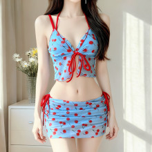 新款樱桃比基尼bikini分体游泳衣女性感辣妹纯欲风少女度假泳装