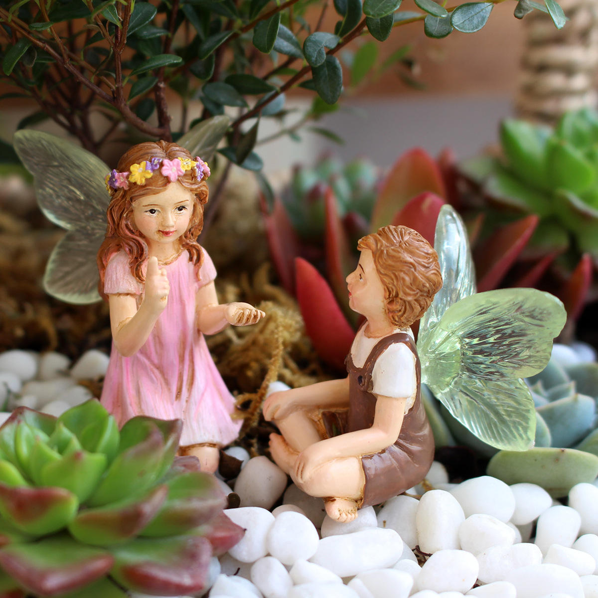 Micro landscape decoration  Garden Garden garden flower pot DIY decoration elf flower fairy set two potted resin decorations