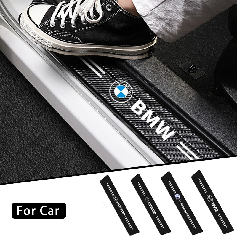 Трансграничная Накладка на порог автомобиля с рисунком из углеродного волокна Защита двери педаль защита от столкновений декоративные наклейки на порог