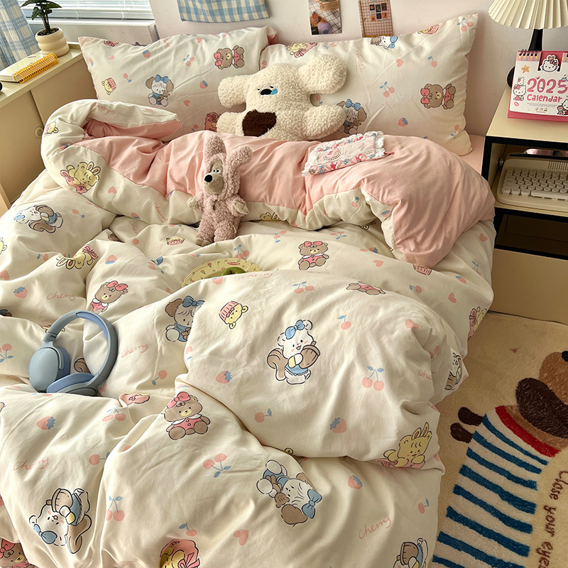 Cama de cuatro piezas de madres y bebés de clase A sábanas de algodón cubierta cama de dormitorio de estudiantes de tres piezas de cama