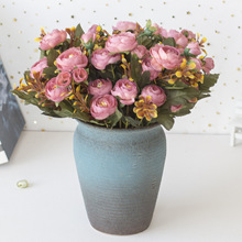 6叉秋色茶玫6色欧式仿真花 仿真植物 仿真花套装 玫瑰 婚庆