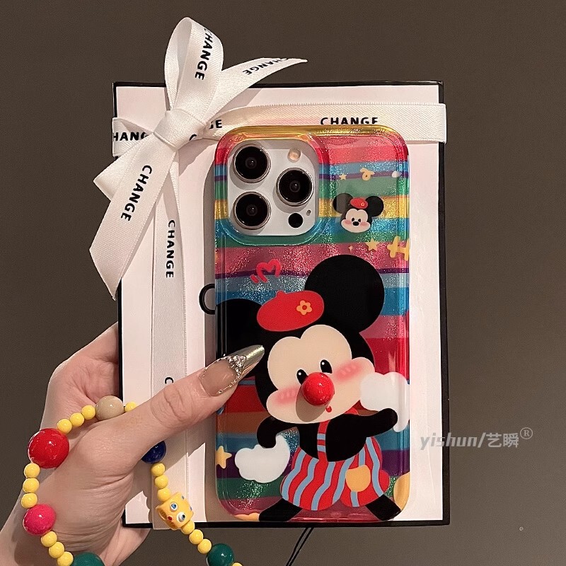 Suitable for Apple 17Promax Phone Case Iphone16Pro Creative Ins Cartoon Rainbow Pattern Mickey Cute 14