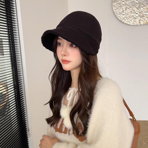Zhao Lusi's same autumn and winter warm plush fisherman's hat, Korean style double-sided equestrian hat, casual and versatile peaked cap