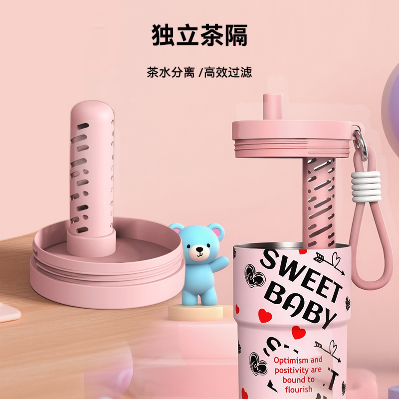 新款大容量冰霸杯女生高颜值便携把手吸管杯316卡通不锈钢保温杯|undefined