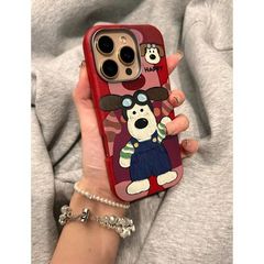 油画挥手掌门狗适用苹果16PROMAX手机壳iPhone15大孔14可爱13软壳