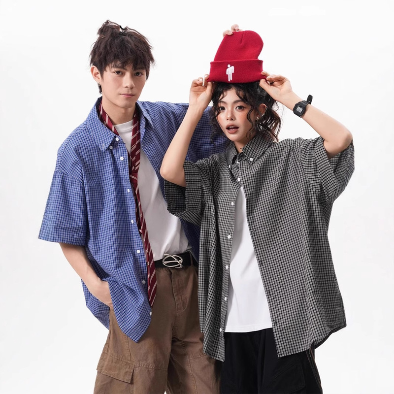American Plaid Short-sleeved Shirt for Men and Women Summer New Fashion Brand Loose Cotton Cardigan Casual Couple Shirt Jacket American Plaid Short-sleeved Shirt for Men and Women Summer New Fashion Brand Loose Cotton Cardigan Casual Couple Shirt Jacket