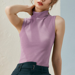 Half-high necked velvet warm vest for women with brushed autumn and winter thickening self-heating new inner layer sleeveless undershirt 