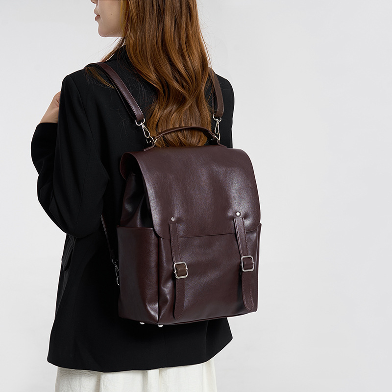 Vintage Lederrucksack Für Damen College Style Pendler Tasche_voghion.com