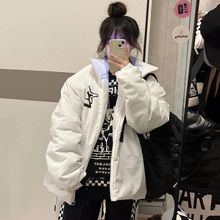 韩版气质白色加厚保暖面包服棉衣女学生冬季休闲宽松棉服外套