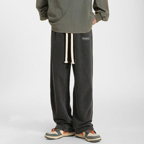 American Retro Sport Pants for Men - Autumn/Winter Padded Loose Wide Leg Straight Tube High Street Vibe Cool Casual Sweatpants