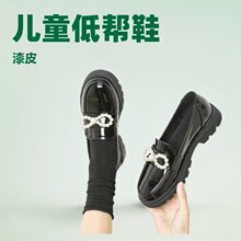 女童皮鞋2024春秋新款中大童学生小女孩漆皮套脚黑色圆头儿童单鞋