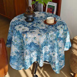 提花桌布美式复古棉麻风餐桌布艺莫奈油画轻奢高级感茶几垫圆桌布