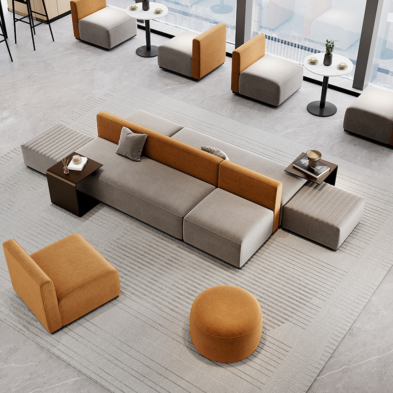 Office Pantry Fabric Sofa and Coffee Table Set, Reception and Rest Area, Double-Sided Island, Beauty Salon Commercial Booth