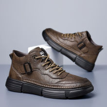 男鞋新款真皮商务男士休闲鞋秋冬款加绒保暖中帮棉鞋英伦防滑厚底
