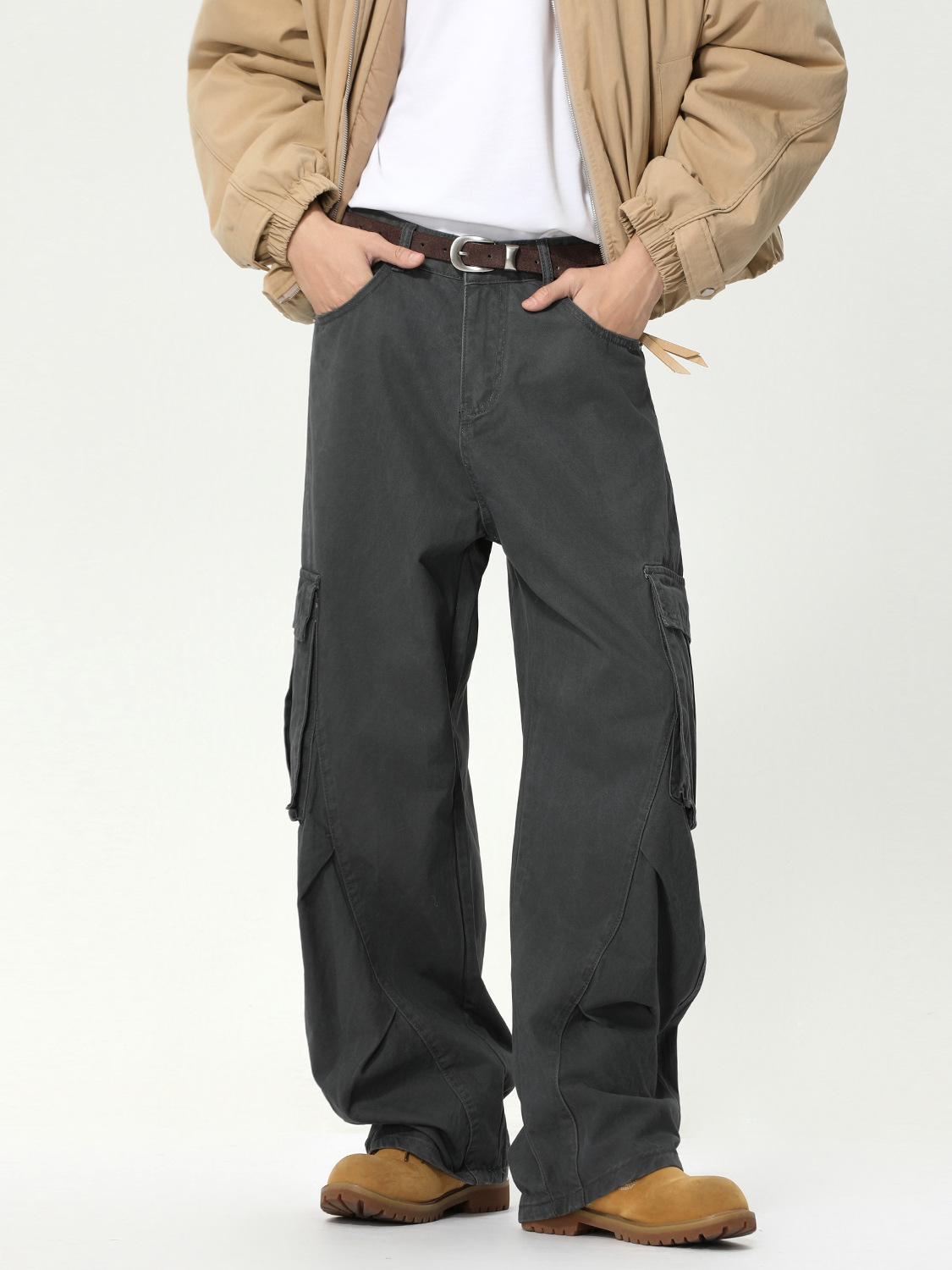 MTLCLOTHES Hombres| American High Street algodón casuales rascar pliegues multi-bolsillo herramienta cimeta lavado con agua jeans