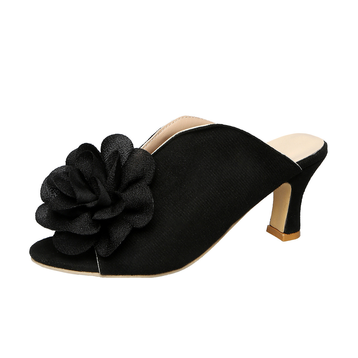 Women's Plus Size Floral Mid Heel Sandals European Style Fabric Chunky Peep Toe_vogvips.com