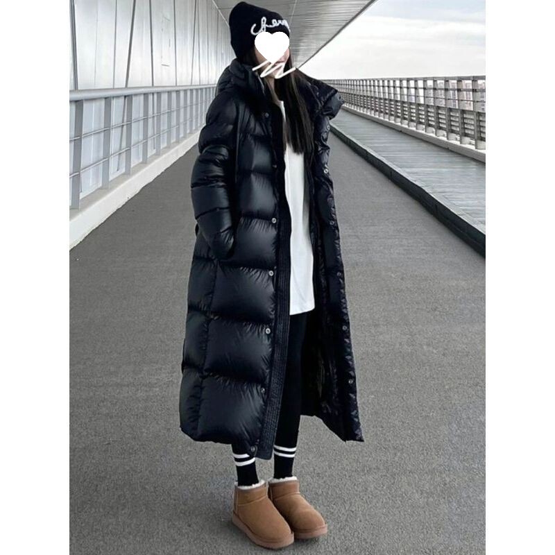 2025 Winter New Black Gold Label down Jacket Women's Mid-Length Over-The-Knee Thickeneded down Jacket for Men and Women Couples Trendy