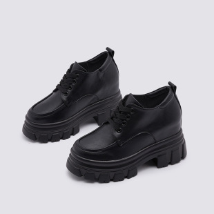Thick-Soled Loafers 2025 Autumn and Winter Fleece-Lined Warm Flats One-Leg Small Leather Shoes Versatile Increase 10cm British Style