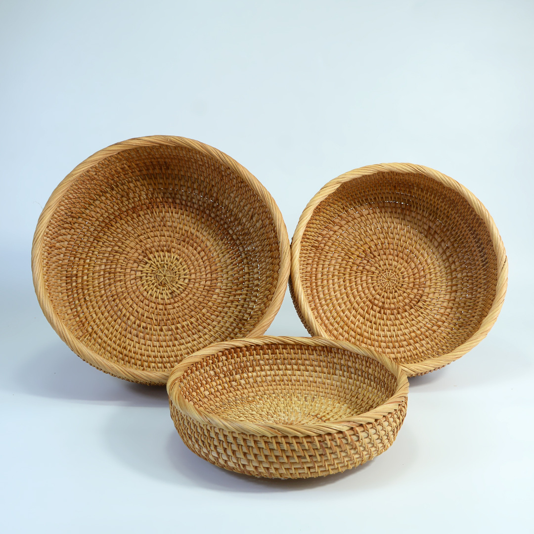 Cesta redonda de mimbre para frutas, cesta de almacenamiento tejida, cesta de almacenamiento para sala de estar, plato de frutas, cesta tejida para el hogar, cesta para bollos al vapor