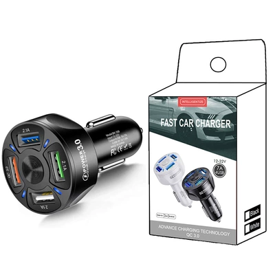 Mobil şarj cihazları charger fast charger car charger - 358-4usb-black-small-white-box-packaging-no-inner-support