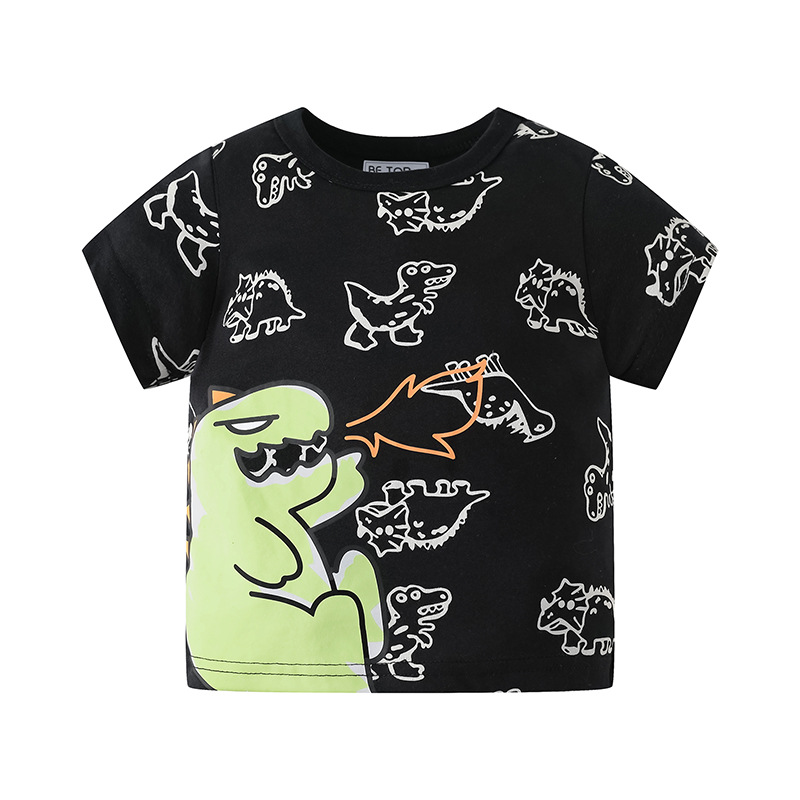 Betop estilo coreano niños de dibujos animados de manga corta verano completo impreso dinosaurio puro algodón bebé niños camiseta superior entrega de una pieza