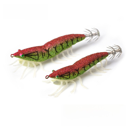FISHKING Soft Foot Wood Shrimp Squid Hook Lure Fake Shrimp Simulation Night Glow Fishing Bait with Steel Beads Cross-border