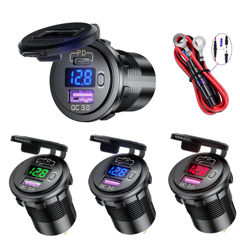 Carefully Selected Kaiweige 12V Car USB Charger Modified with Pd+Qc3.0 Fast Charging and Voltage Meter Display Button
