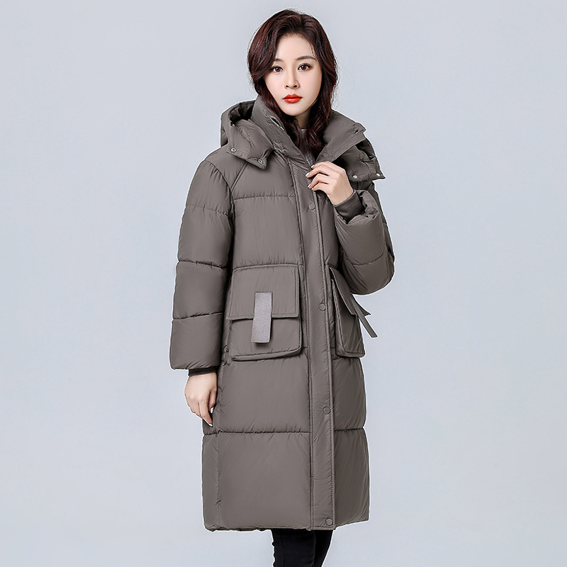 Transfronterizos de algodón largo y medio para mujeres 2024 nuevo invierno de bolsillo de pan chaqueta de algodón gruesa chaqueta de algodón