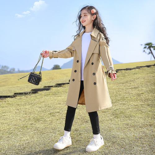 Children's Spring Long Coat  New Spring Outfit Medium and Large Children's Stylish Korean Version Casual Girl Jacket for Kids