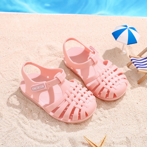 Roman sandals for boys and girls, spring and summer, soft sole anti-slip, with holes, flat bottom, beach jelly shoes, unisex.