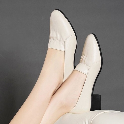  Summer New Middle-aged Women's Shoes Mom's Shoes Women's Non-Slip Soft Sole Thick Heels Comfortable Casual Work Leather Shoes