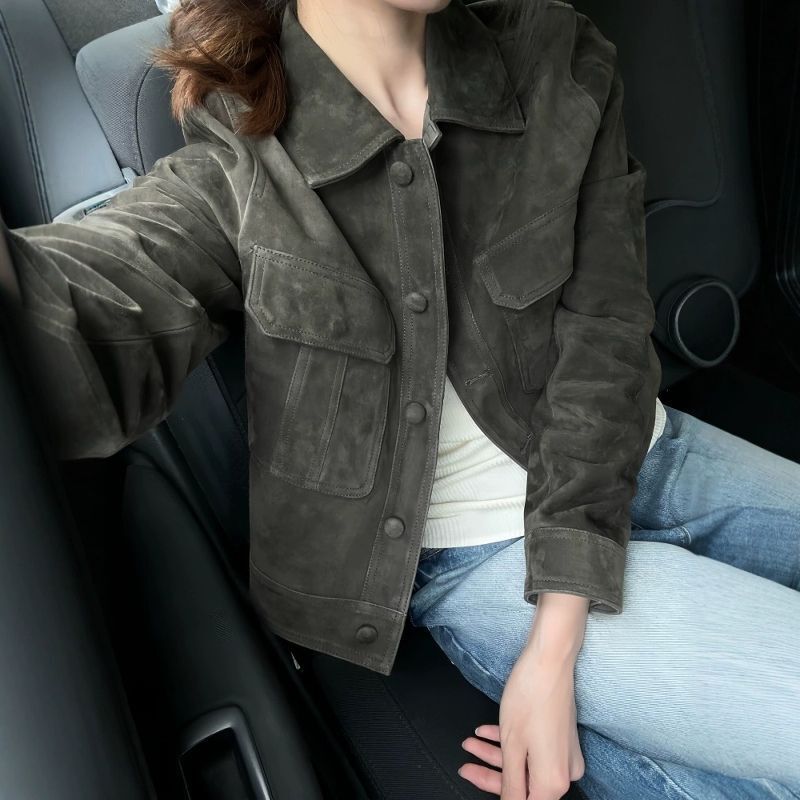 麂皮绒皮衣外套女2025新款超火短款小个子皮夹克美式酷飒风正流行|undefined