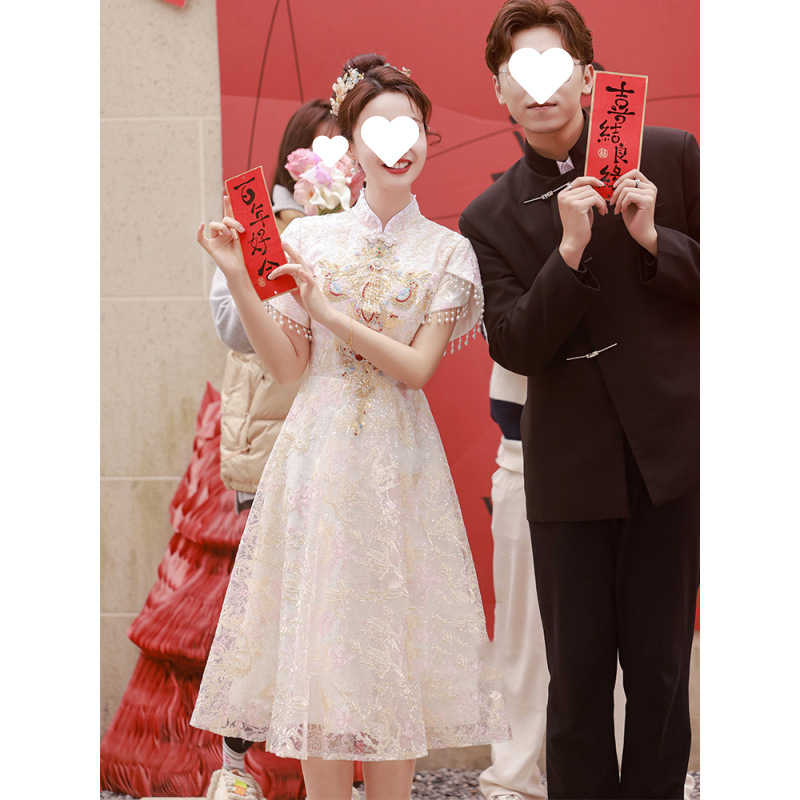 中式旗袍订婚礼服裙2025新款敬酒服新娘结婚礼服宴会小个子高级感