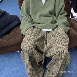 cleanfit格子裤子男春秋款bf慵懒松弛感穿搭美式高个子阔腿加长裤